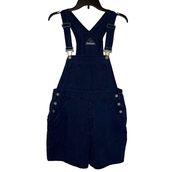 Y2K vintage woman's size XL linen blend blue shortalls short overalls - Picture 1 of 11